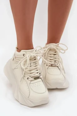 Sneakersy Damskie Skóra Naturalna GOE SS2N4037 Zgaszona Biel