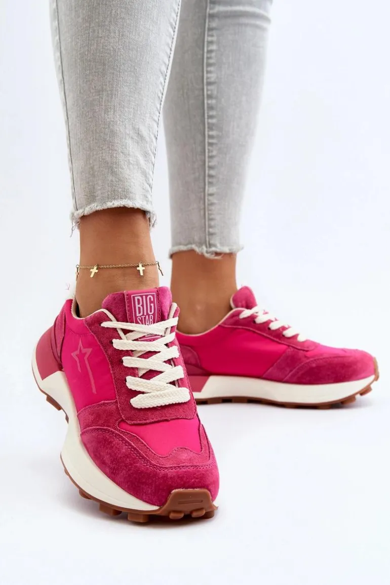 Sneakersy Damskie Skórzane Big Star NN274961 Fuksja