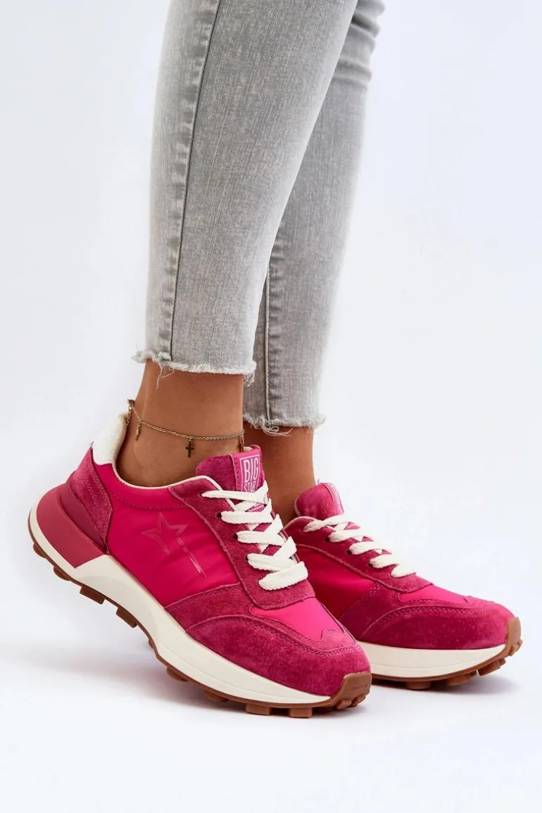 Sneakersy Damskie Skórzane Big Star NN274961 Fuksja