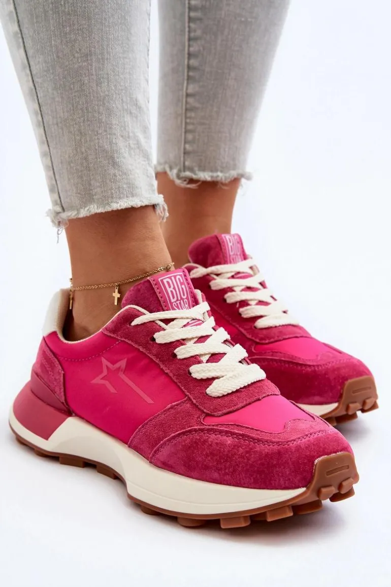 Sneakersy Damskie Skórzane Big Star NN274961 Fuksja