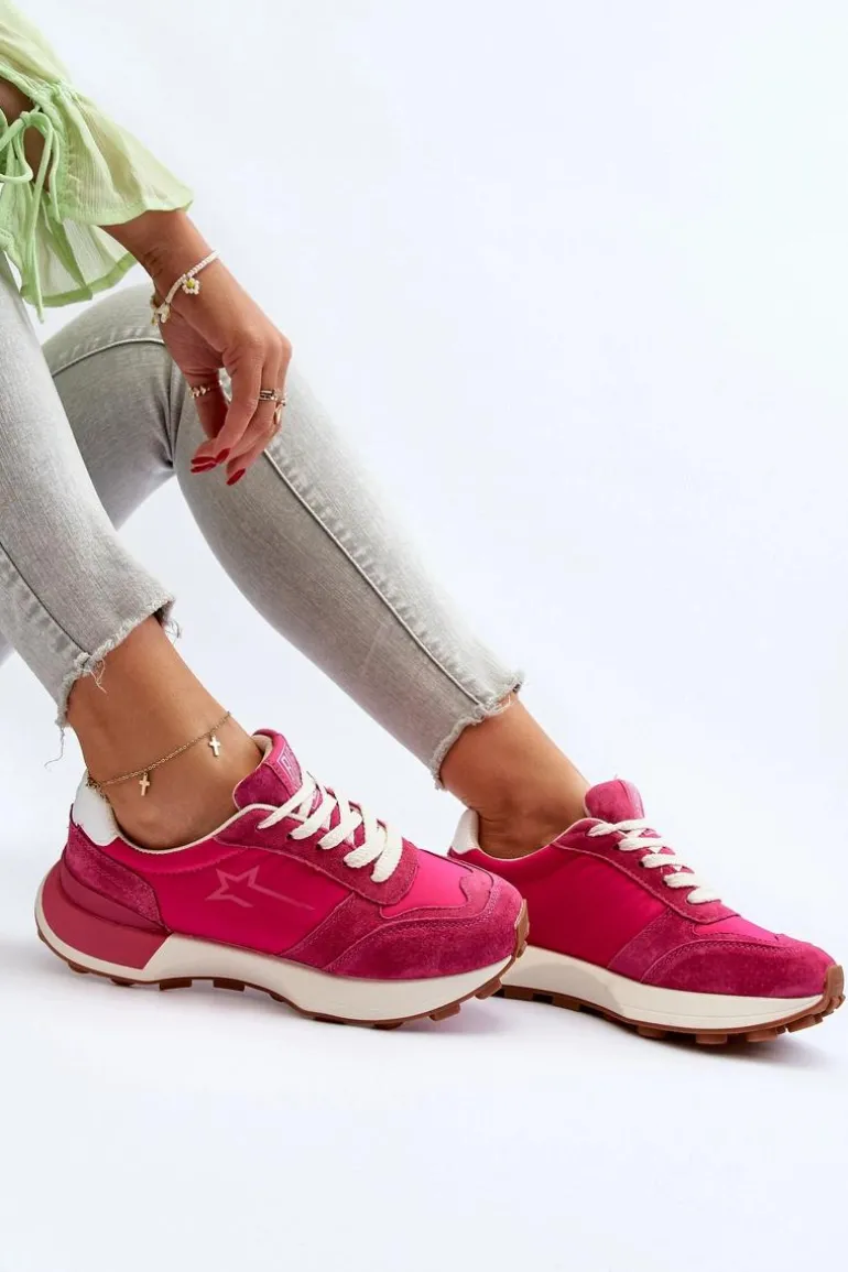 Sneakersy Damskie Skórzane Big Star NN274961 Fuksja