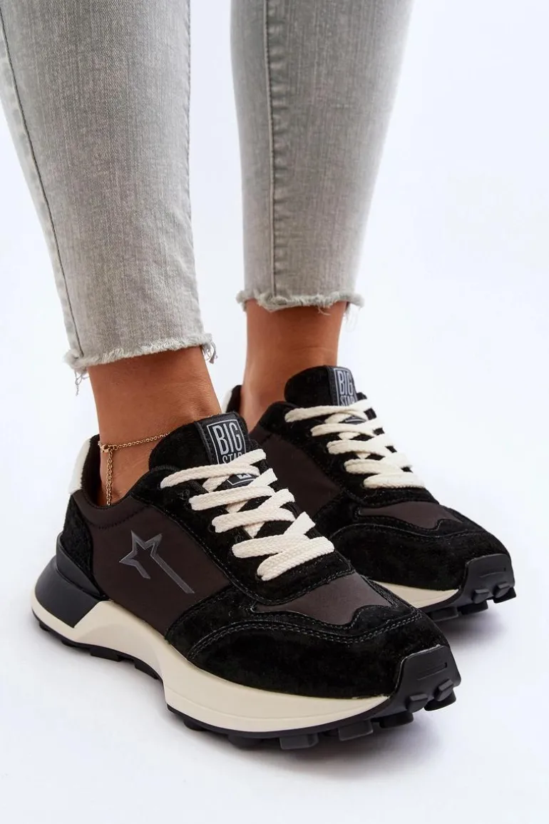 Sneakersy Damskie Skórzane Big Star NN274963 Czarne