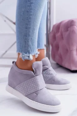 Sneakersy Damskie Szare Trampki Lu Boo Cekiny PinkSugar