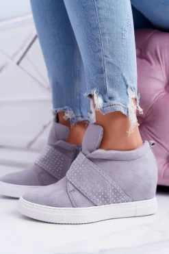 Sneakersy Damskie Szare Trampki Lu Boo Cekiny PinkSugar