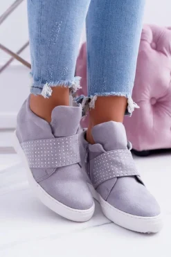 Sneakersy Damskie Szare Trampki Lu Boo Cekiny PinkSugar