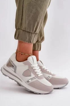 Sneakersy Damskie Z Brokatem Białe Velaniela