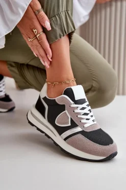 Sneakersy Damskie Z Brokatem Czarne Velaniela