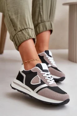 Sneakersy Damskie Z Brokatem Czarne Velaniela