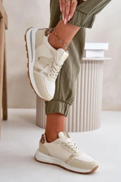 Sneakersy Damskie Z Eko Skóry Beżowe Velaniela