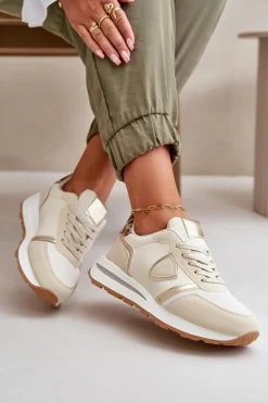 Sneakersy Damskie Z Eko Skóry Beżowe Velaniela