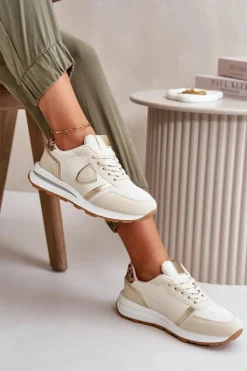Sneakersy Damskie Z Eko Skóry Beżowe Velaniela