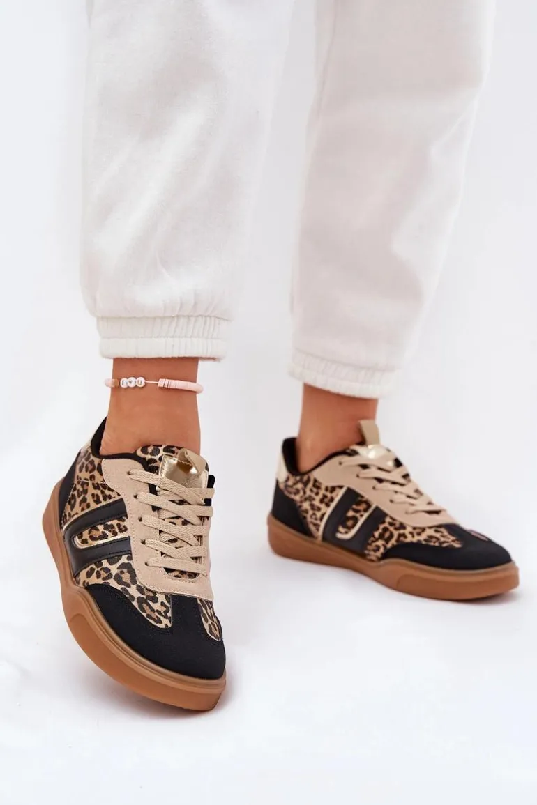 Sneakersy Damskie Z Eko Skóry Panterka Czarne Satylies