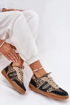 Sneakersy Damskie Z Eko Skóry Panterka Czarne Satylies