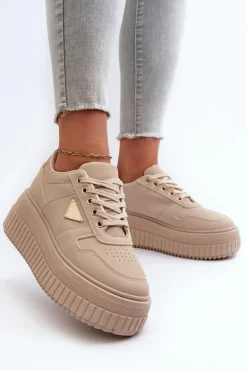 Sneakersy Damskie Z Eko Skóry Na Masywnej Platformie Beżowe Chrisstin