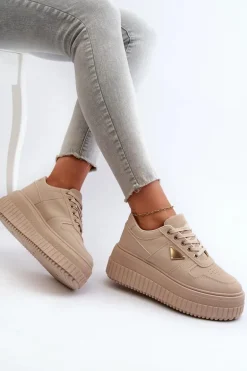 Sneakersy Damskie Z Eko Skóry Na Masywnej Platformie Beżowe Chrisstin