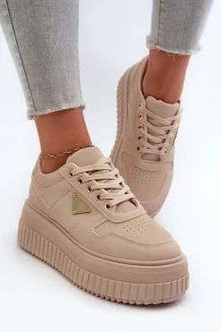 Sneakersy Damskie Z Eko Skóry Na Masywnej Platformie Beżowe Chrisstin