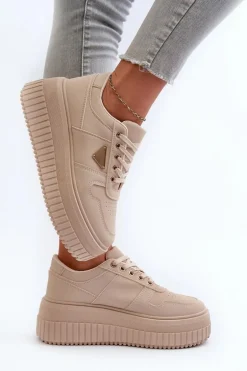 Sneakersy Damskie Z Eko Skóry Na Masywnej Platformie Beżowe Chrisstin