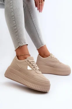 Sneakersy Damskie Z Eko Skóry Na Masywnej Platformie Beżowe Chrisstin