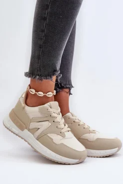 Sneakersy Damskie Z Eko Skóry Beżowe Vinelli