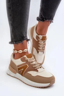 Sneakersy Damskie Z Eko Skóry Brązowe Vinelli