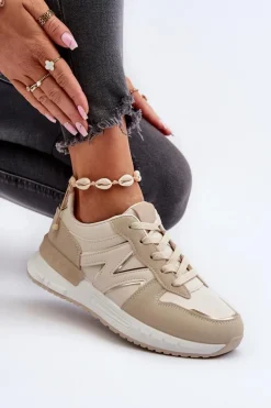 Sneakersy Damskie Z Eko Skóry Beżowe Kaimans