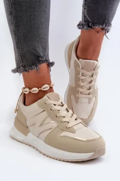 Sneakersy Damskie Z Eko Skóry Beżowe Kaimans