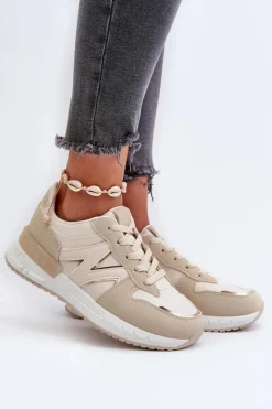 Sneakersy Damskie Z Eko Skóry Beżowe Kaimans
