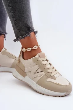 Sneakersy Damskie Z Eko Skóry Beżowe Kaimans