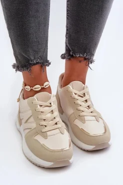 Sneakersy Damskie Z Eko Skóry Beżowe Kaimans