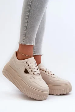 Sneakersy Damskie Z Eko Skóry Na Masywnej Platformie Jasnobeżowe Chrisstin