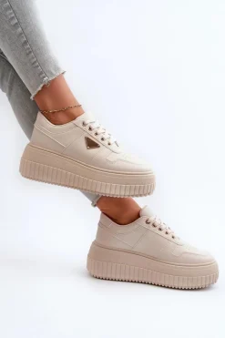 Sneakersy Damskie Z Eko Skóry Na Masywnej Platformie Jasnobeżowe Chrisstin