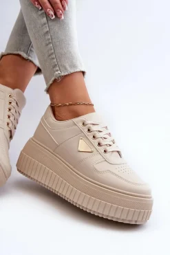 Sneakersy Damskie Z Eko Skóry Na Masywnej Platformie Jasnobeżowe Chrisstin