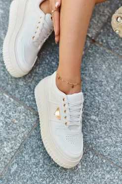 Sneakersy Damskie Z Eko Skóry Na Masywnej Platformie Jasnobeżowe Chrisstin