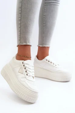 Sneakersy Damskie Z Eko Skóry Na Masywnej Platformie Białe Chrisstin
