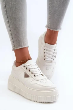 Sneakersy Damskie Z Eko Skóry Na Masywnej Platformie Białe Chrisstin