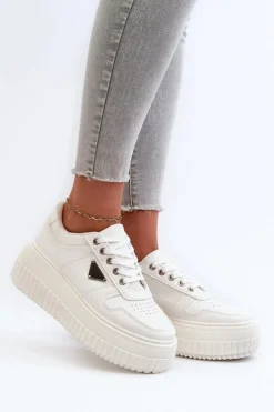 Sneakersy Damskie Z Eko Skóry Na Masywnej Platformie Białe Chrisstin