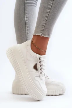 Sneakersy Damskie Z Eko Skóry Na Masywnej Platformie Białe Chrisstin