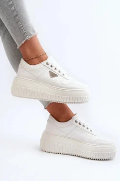 Sneakersy Damskie Z Eko Skóry Na Masywnej Platformie Białe Chrisstin