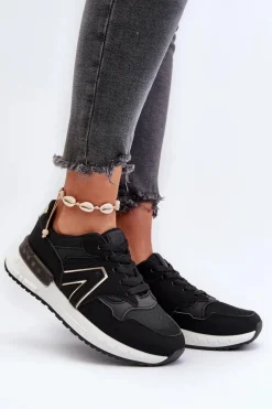 Sneakersy Damskie Z Eko Skóry Czarne Vinelli