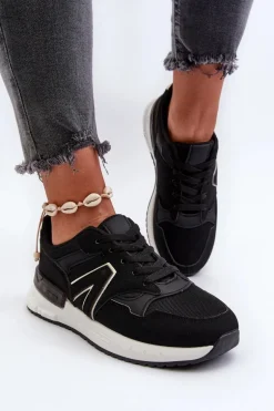 Sneakersy Damskie Z Eko Skóry Czarne Vinelli