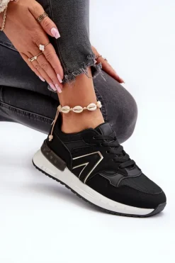 Sneakersy Damskie Z Eko Skóry Czarne Vinelli