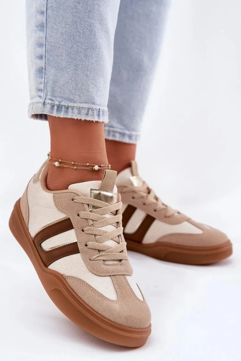 Sneakersy Damskie Z Eko Zamszu Beżowe Satylies