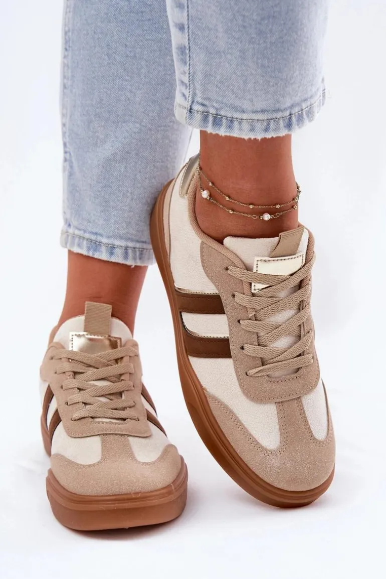 Sneakersy Damskie Z Eko Zamszu Beżowe Satylies