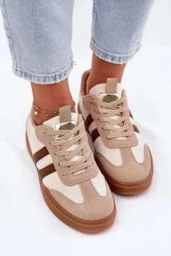 Sneakersy Damskie Z Eko Zamszu Beżowe Satylies