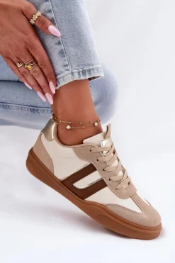 Sneakersy Damskie Z Eko Zamszu Beżowe Satylies