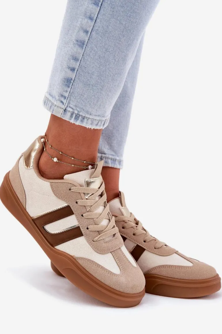 Sneakersy Damskie Z Eko Zamszu Beżowe Satylies
