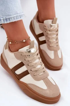 Sneakersy Damskie Z Eko Zamszu Beżowe Satylies