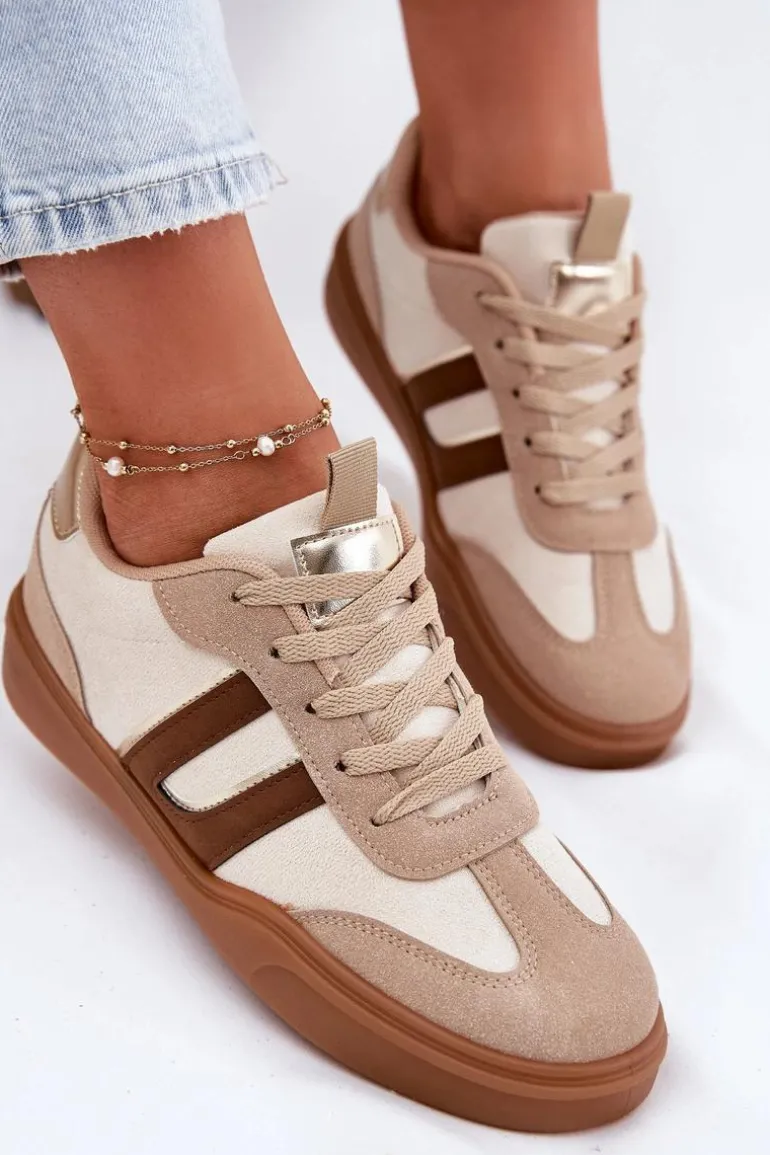 Sneakersy Damskie Z Eko Zamszu Beżowe Satylies