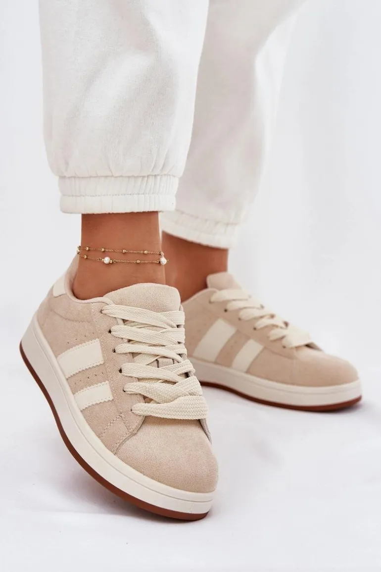 Sneakersy Damskie Z Eko Zamszu Beżowe Arlenina