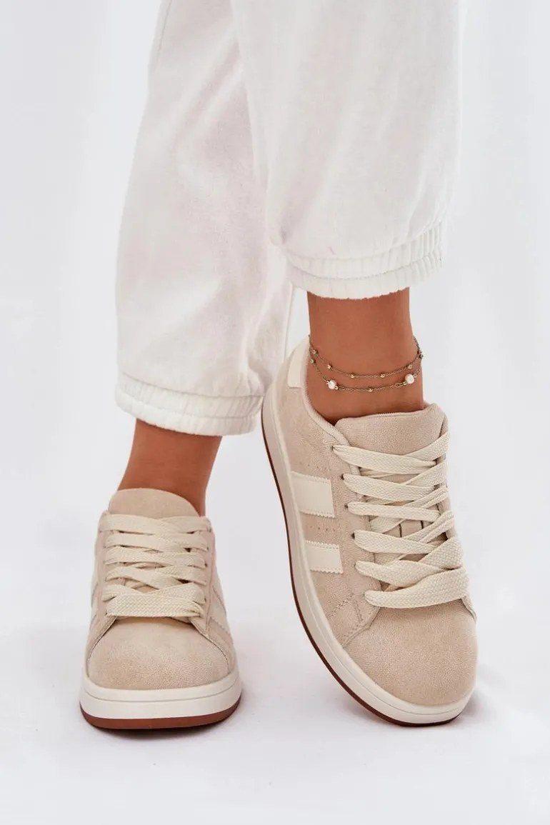 Sneakersy Damskie Z Eko Zamszu Beżowe Arlenina